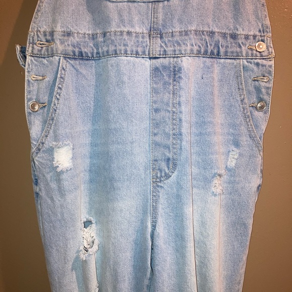 Distressed Girlfriend Denim Overalls size LARGE - Picture 3 of 7